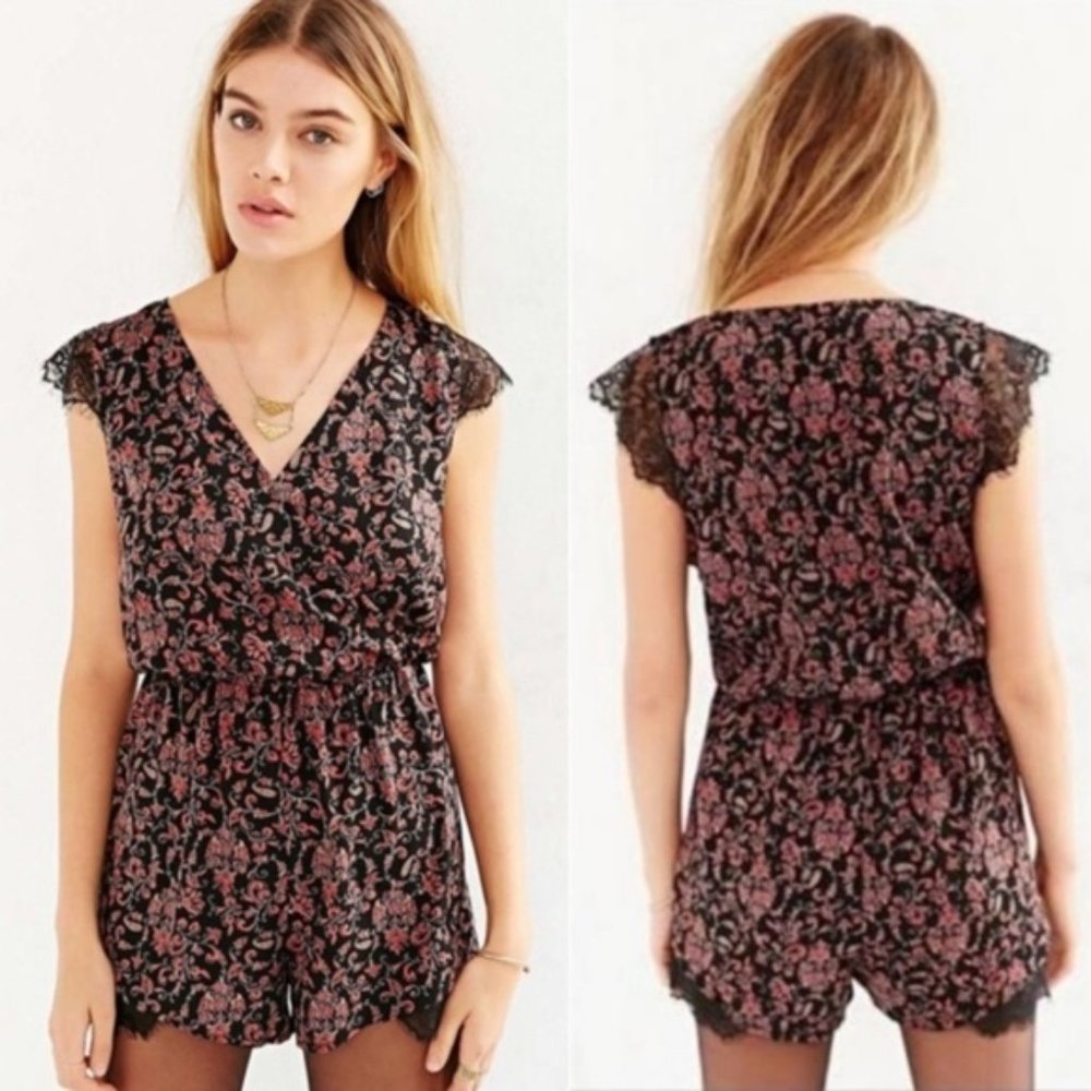 URBAN OUTFITTERS Black & Red Lace Trimmed Romper